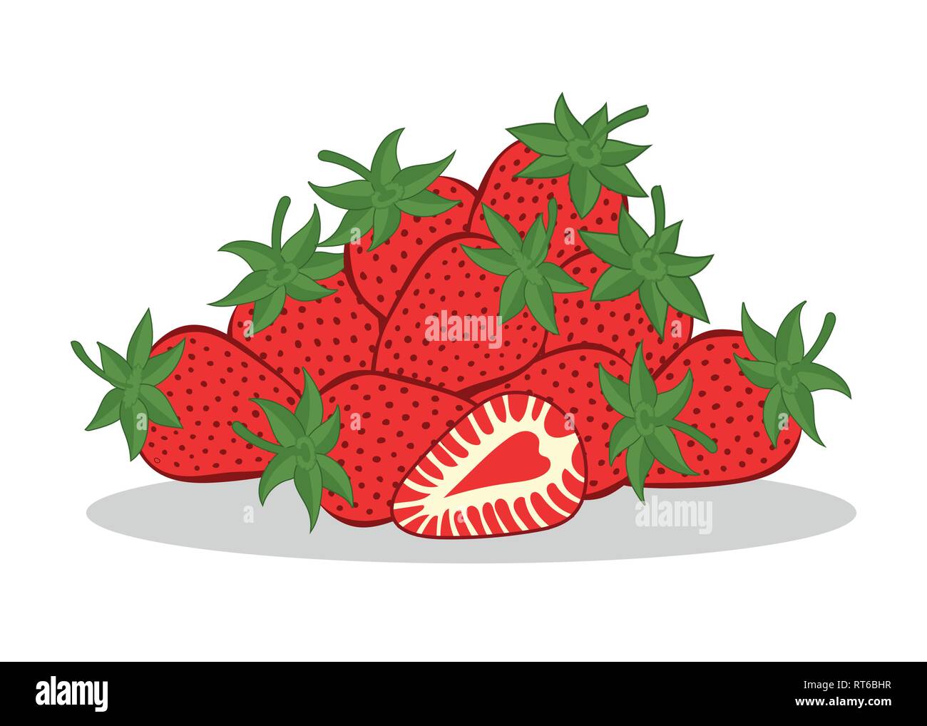 Strawberry fruit with leaf on white background. Vector illustration Stock Vector