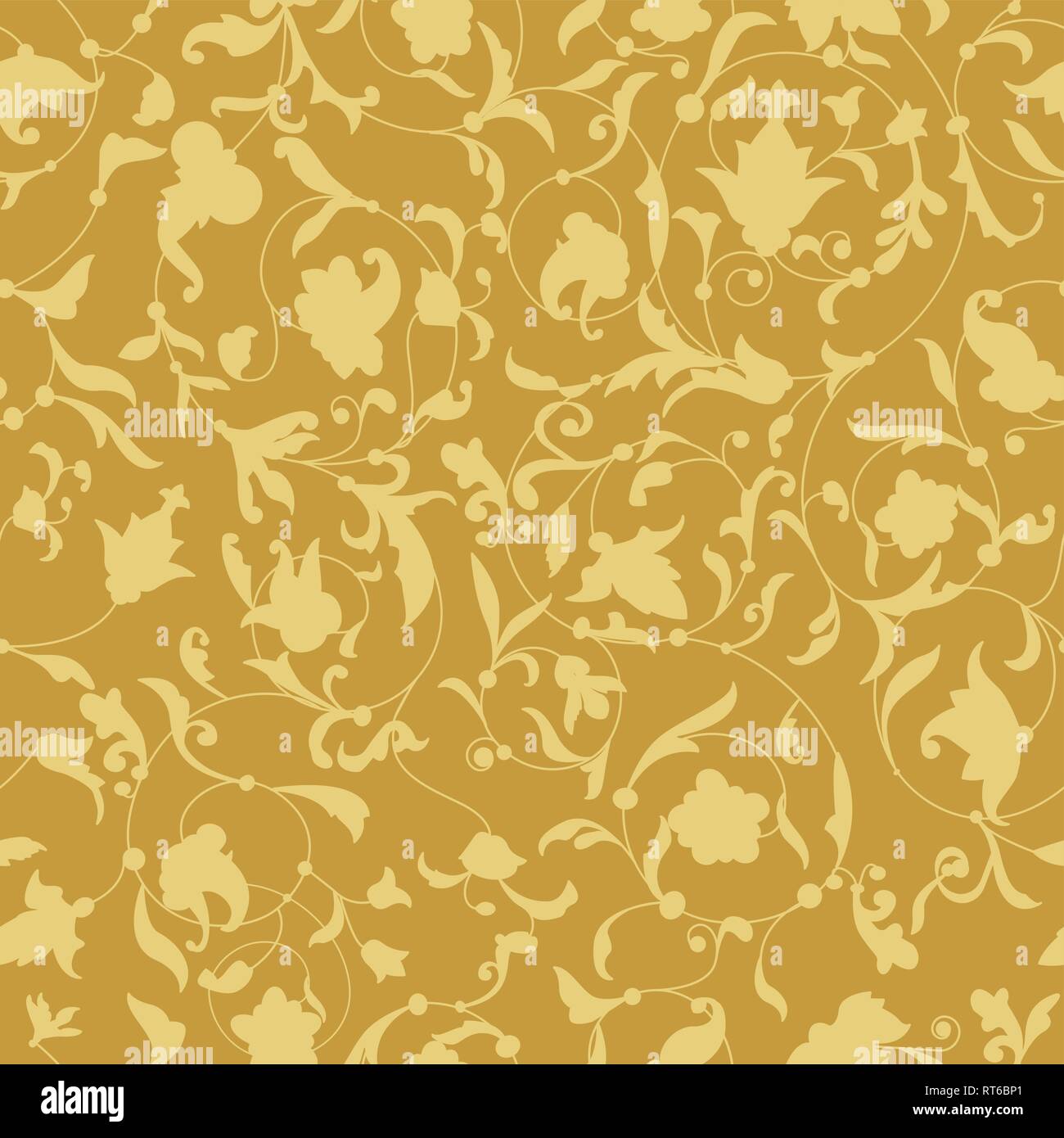 Golden seamless background with floral ornament. Vector seamless pattern Stock Vector