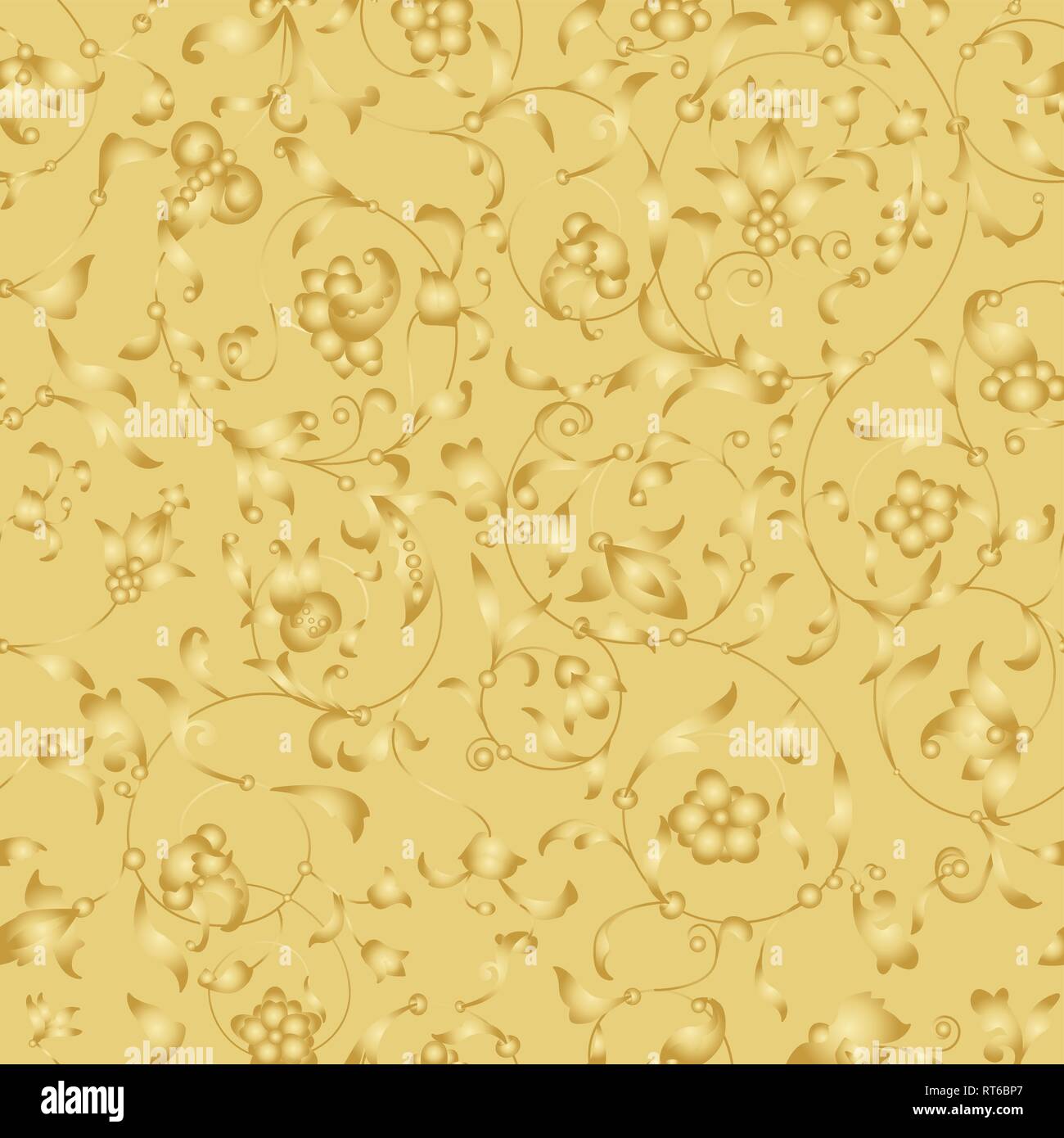 Golden seamless background with floral ornament. Vector seamless pattern Stock Vector