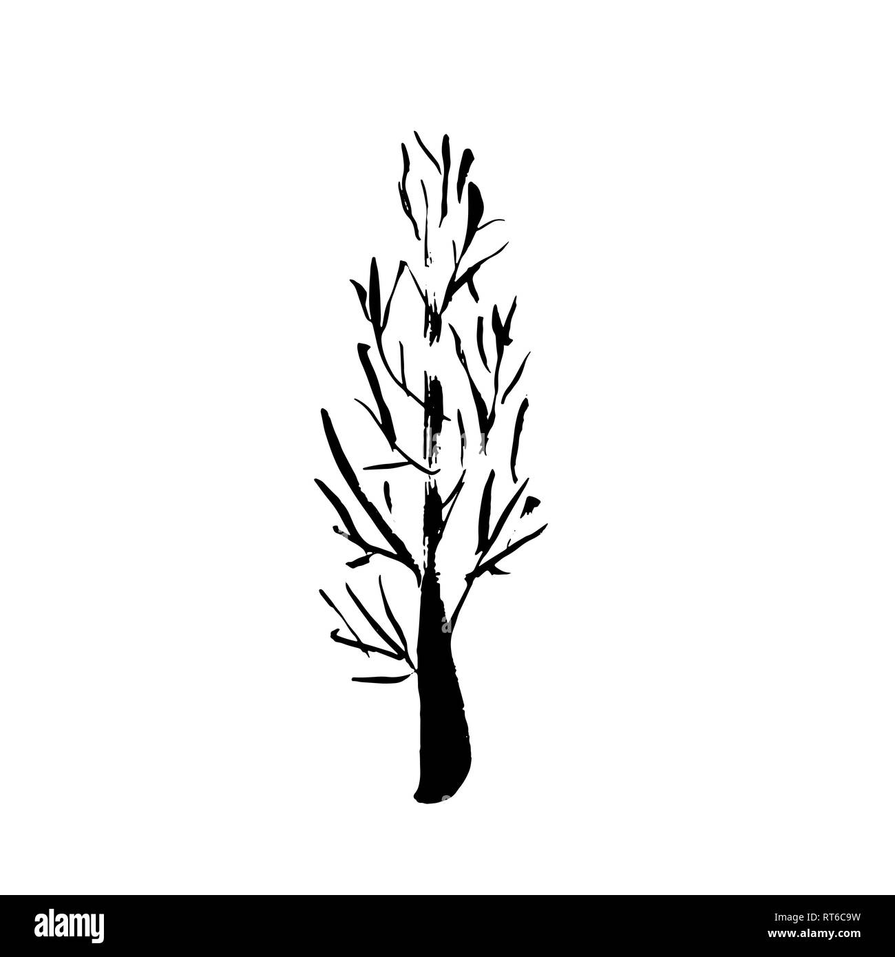 Tree silhouette. Hand drawn vector illustration Stock Vector Image ...