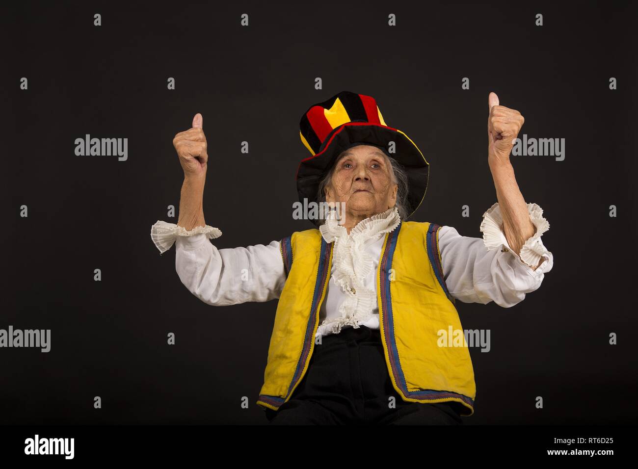 Vintage old woman clowns in cylinder Stock Photo