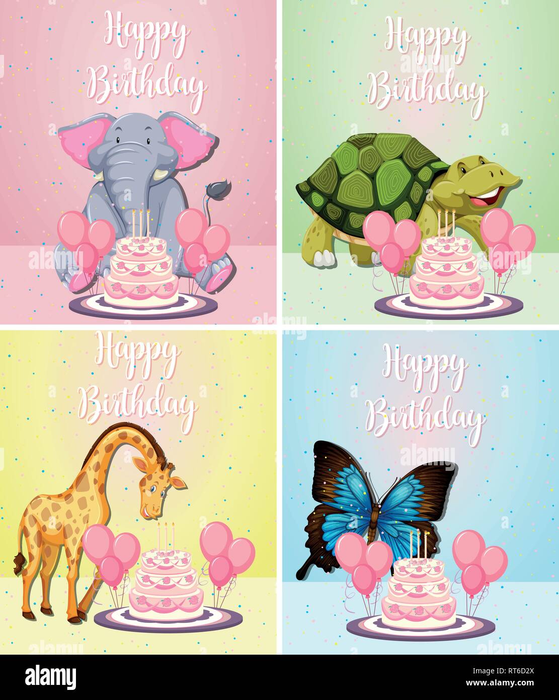 Cute animal on birthday card illustration Stock Vector Image & Art - Alamy