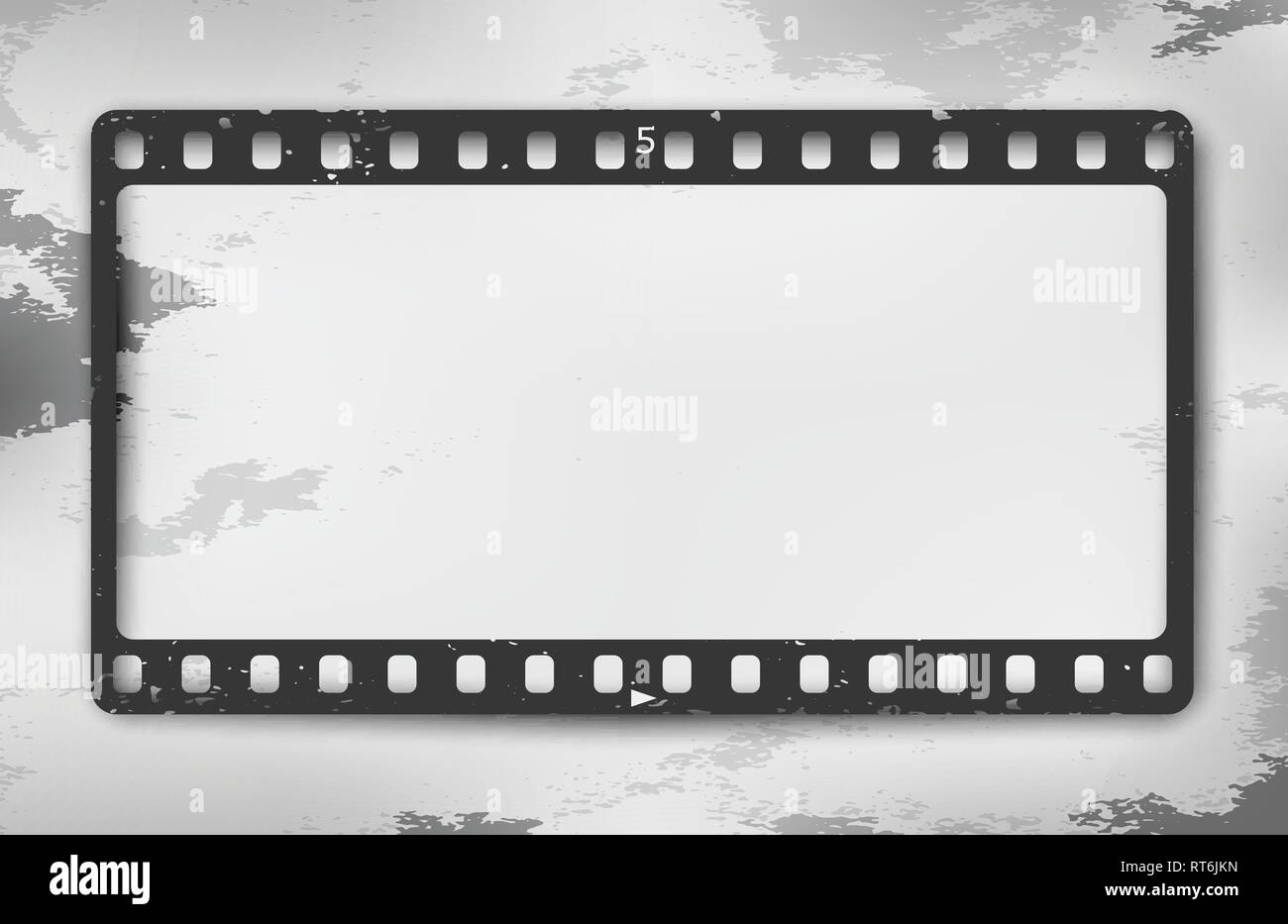 Black grunge film strip with shadow is on stained background. Vector illustration Stock Vector