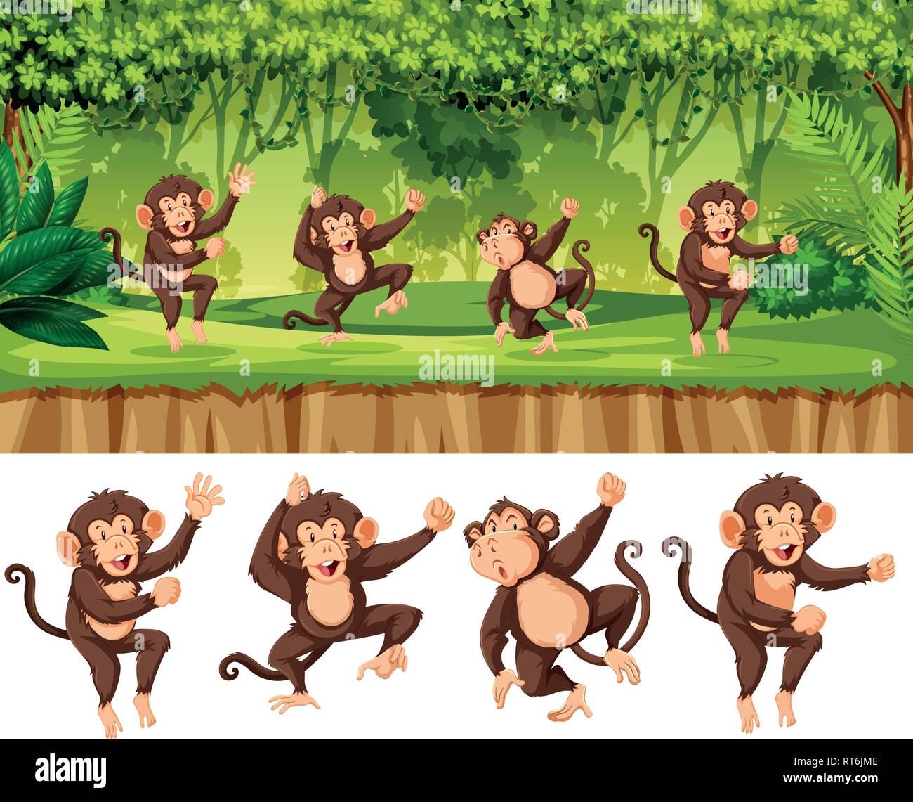 Group of monkey in forest illustration Stock Vector Image & Art - Alamy