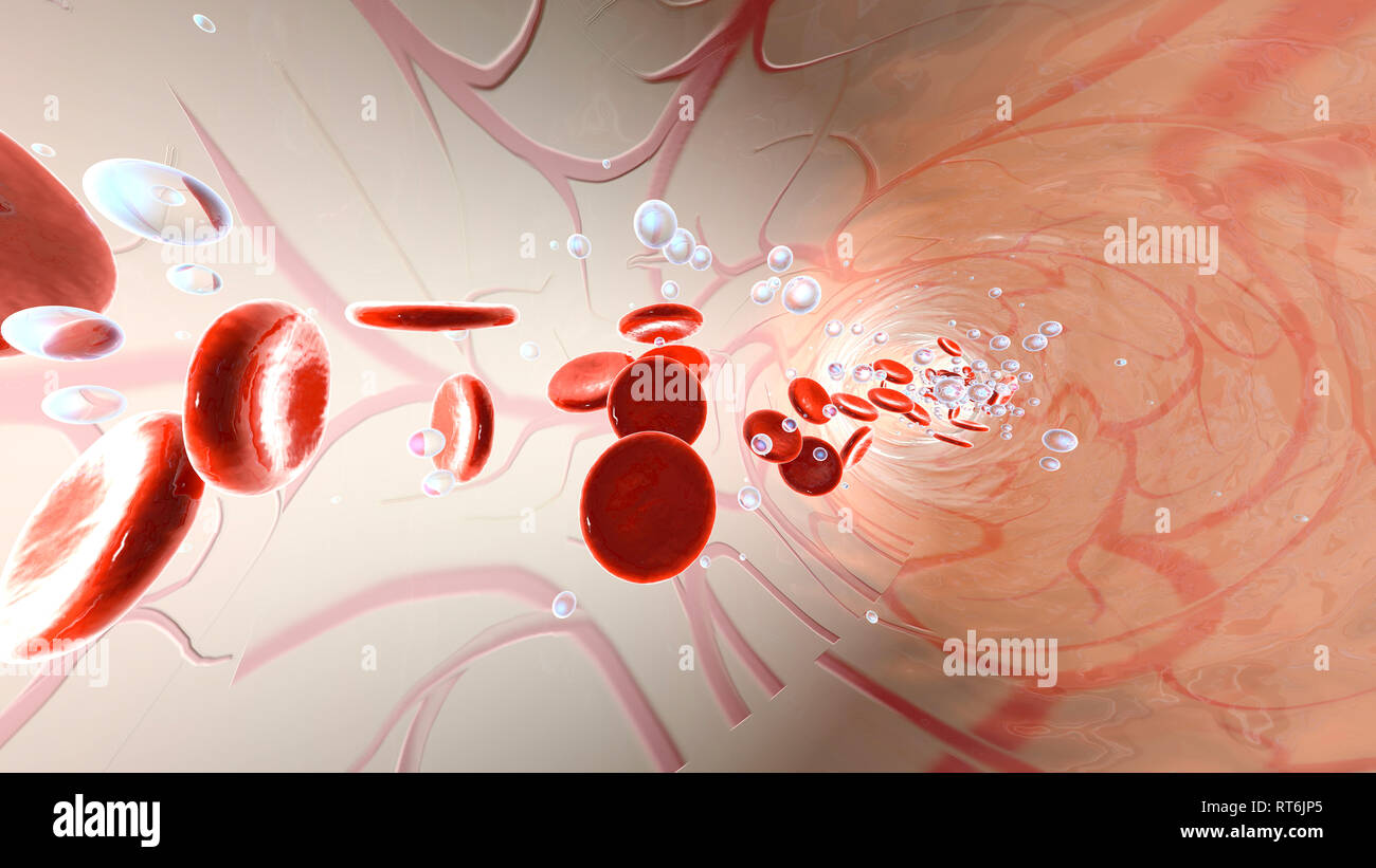 Blood Float Oxygen molecules and Erythrocytes floating in a vessel in the blood ...