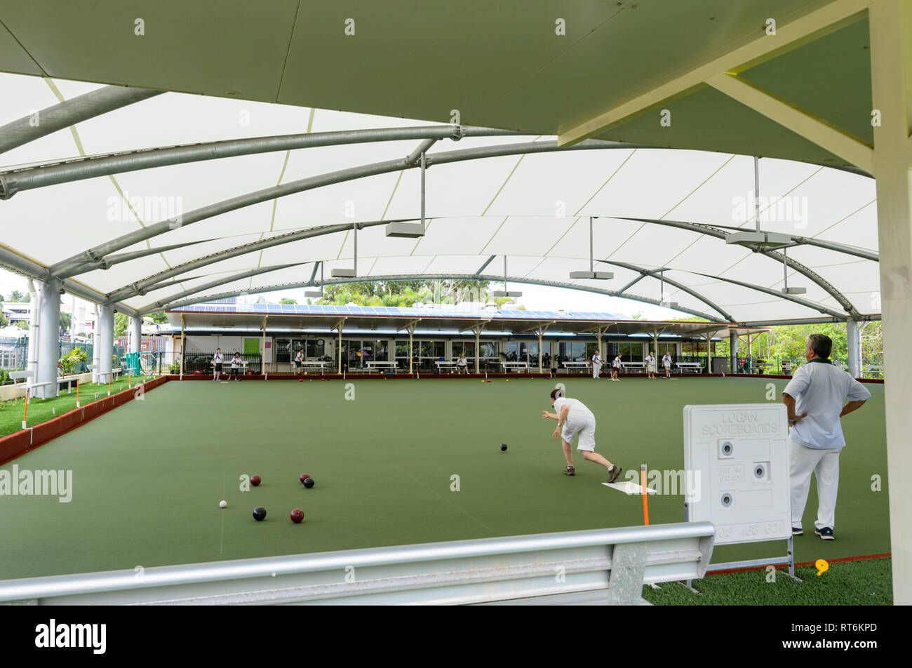 Persons playing bowls at the Cooktown Bowls Club, Far North Queensland, QLD, FNQ, Australia Stock Photo