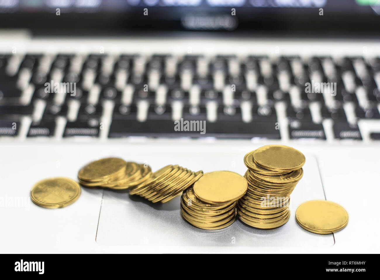 gold coin, bitcoin, and stock trading photo ilustration Stock Photo