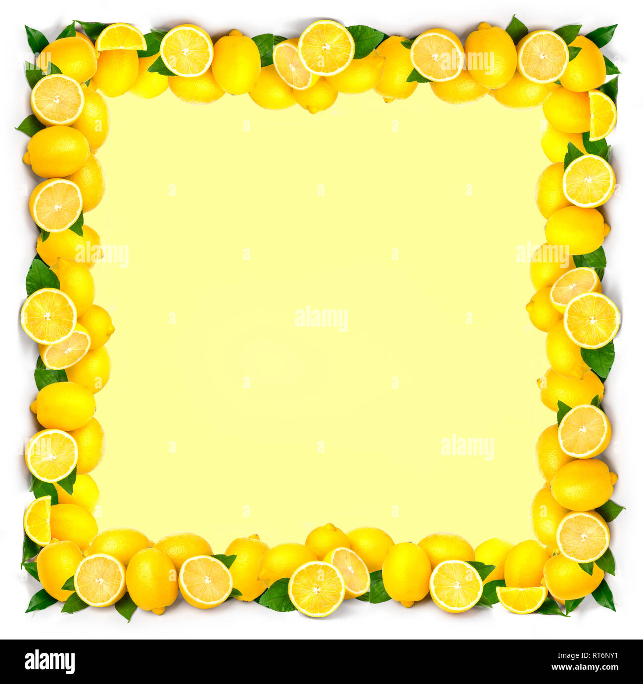 square frame template with citrus lemon on white background. Background ...