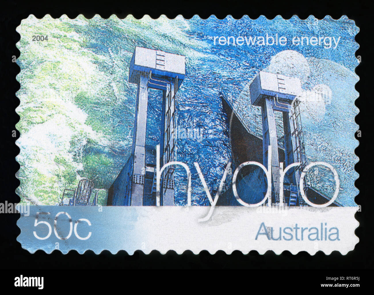 AUSTRALIA - CIRCA 2004: A used postage stamp from Australia, promoting Hydro Energy - a renewable energy source, circa 2004. Stock Photo