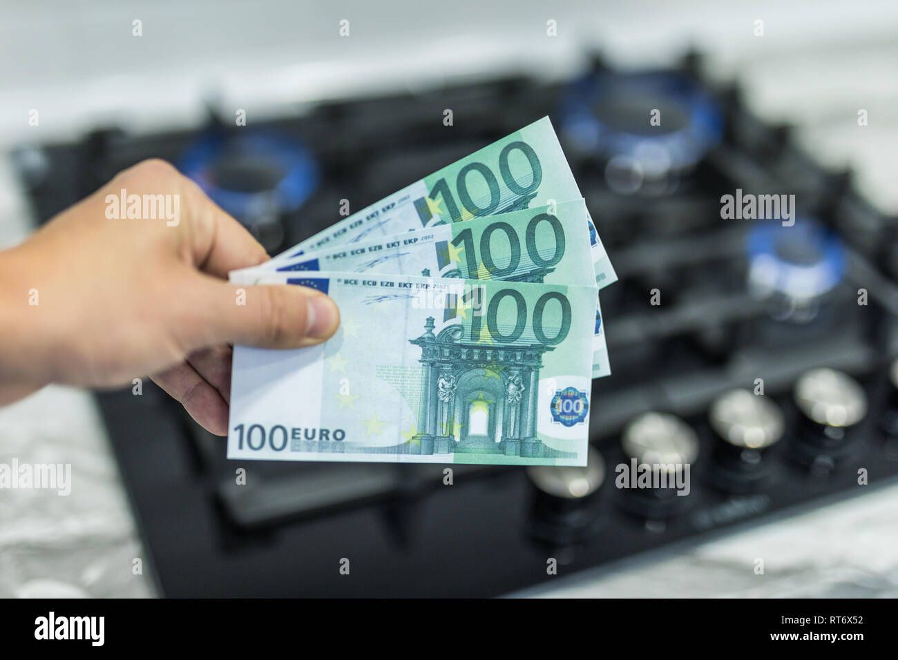 increase in the cost of the gas bill euro money and gas stove turned