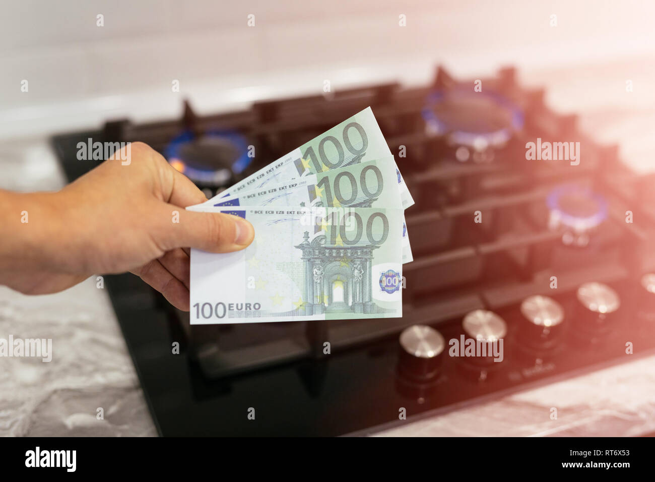 increase in the cost of the gas bill euro money and gas stove turned