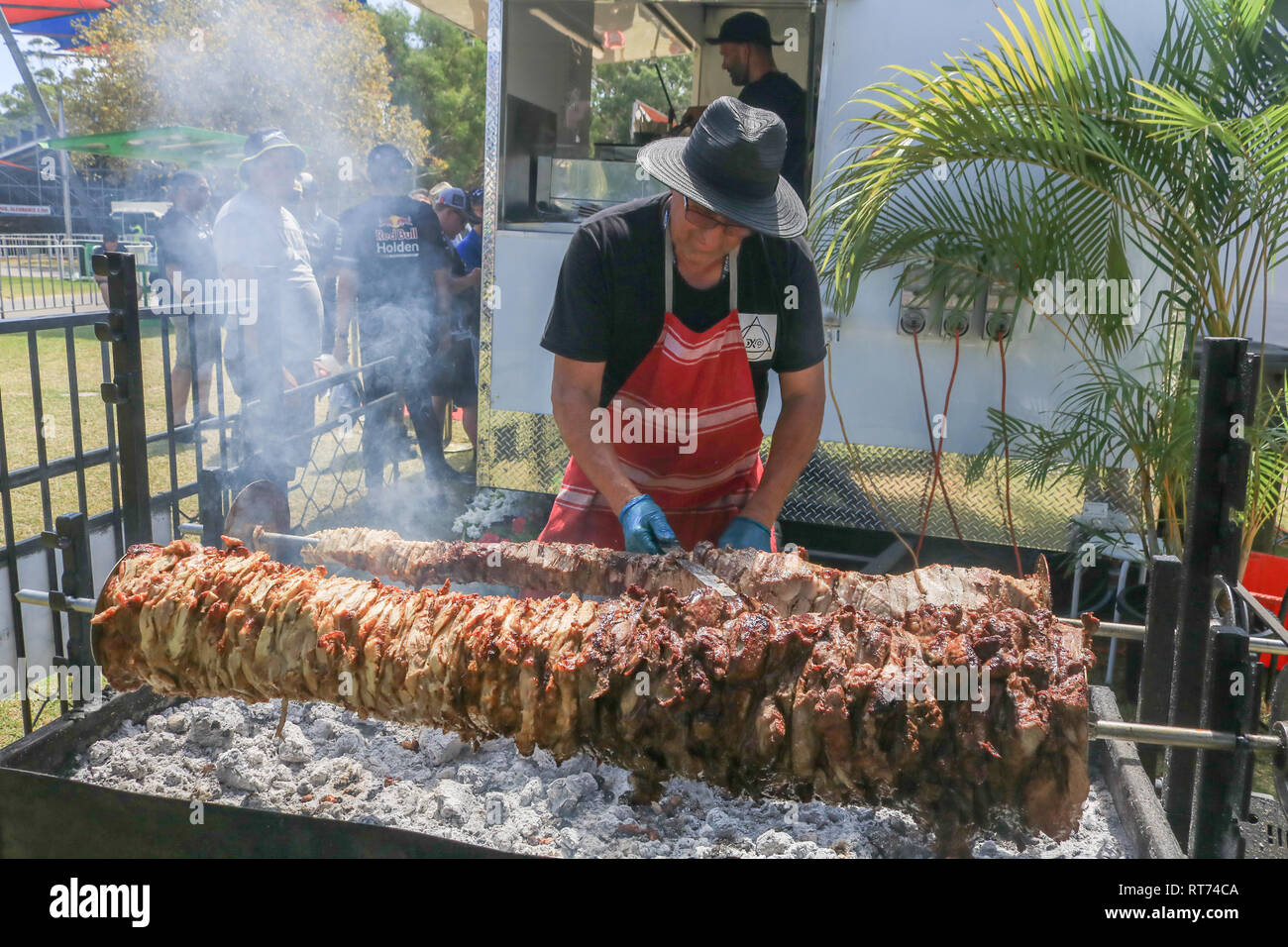 Adelaide, Australia. 28th Feb, 2019. A barbecue kiosk as motorsport  enthusiasts attend on Day One of the Superloop Adelaide 500supercars  championships in Victoria Park Adelaide with soaring temperatures forecast  which is expected