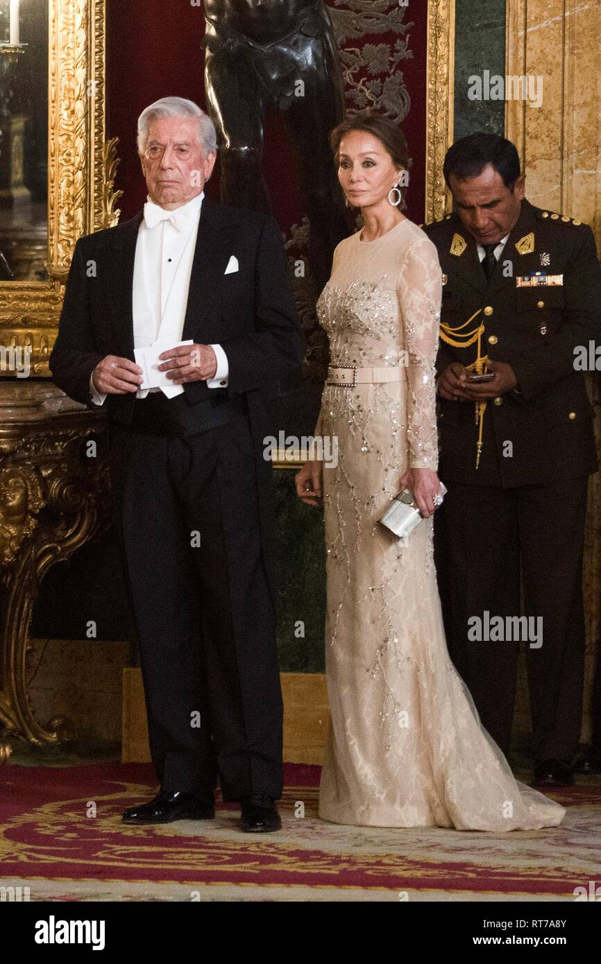 Mario Vargas Llosa and Isabel Preysler during the visit of the President of Peru Martin Vizcarra to Spain at Royal Palace in Madrid. Stock Photo