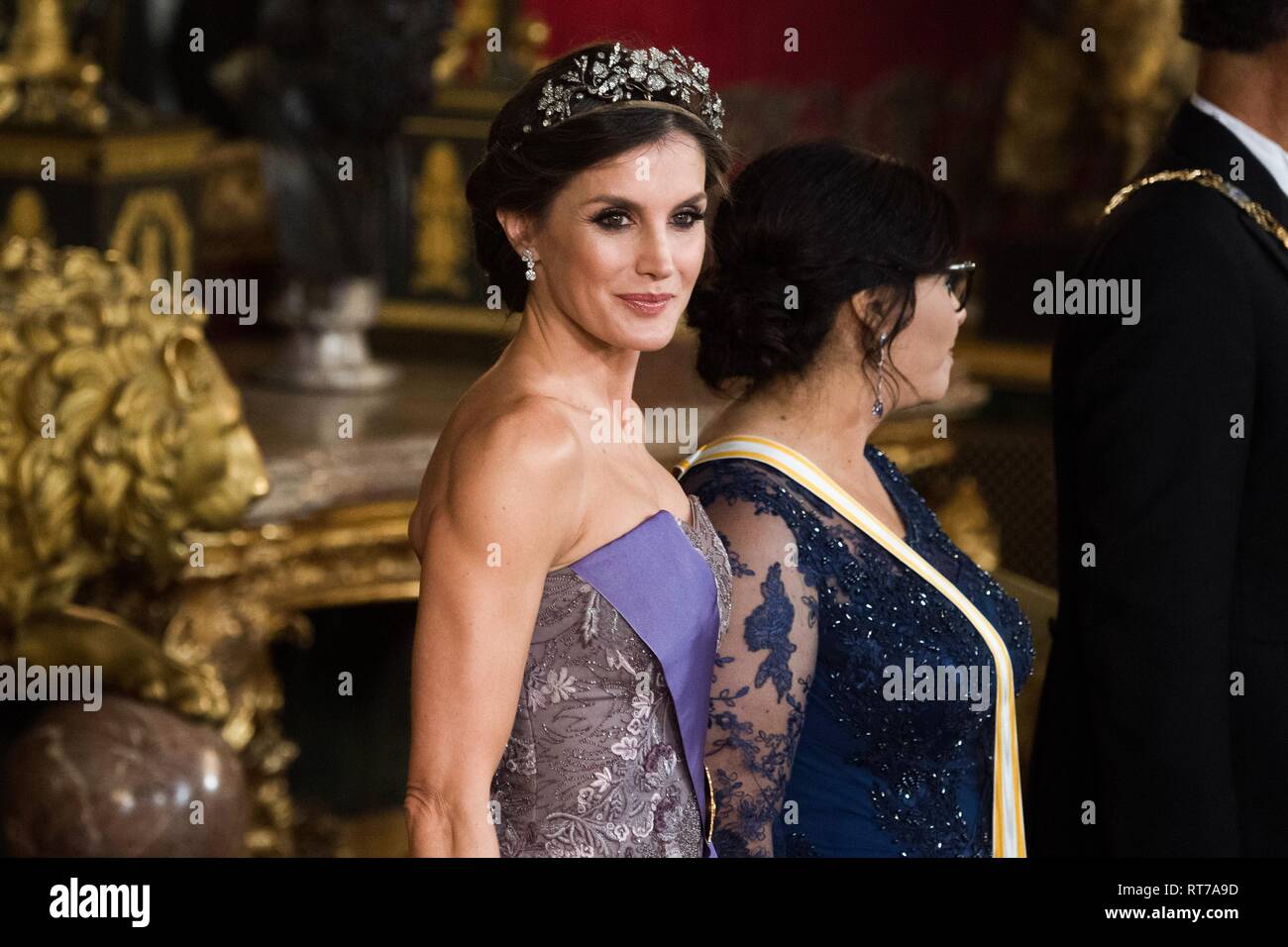 Queen Letizia of Spain during the visit of the President of Peru Martin Vizcarra to Spain at Royal Palace in Madrid. Stock Photo