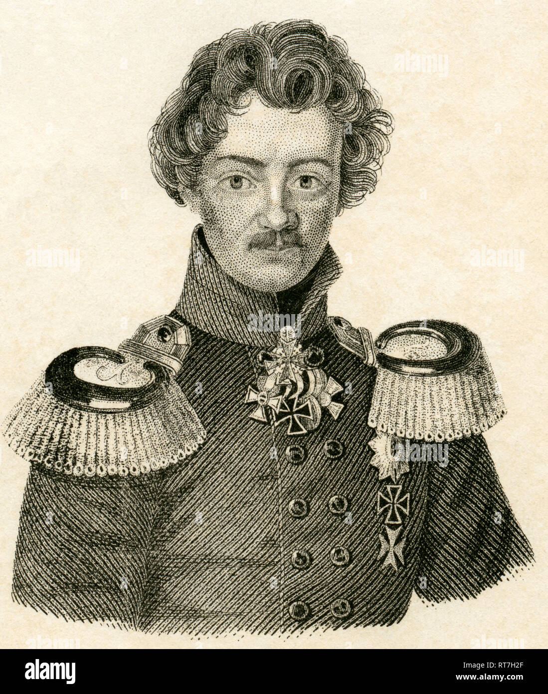 Duke Charles of Mecklenburg-Strelitz, Prussian soldier, brother of Queen Luise of Prussia, steel engraving, about 1840., Artist's Copyright has not to be cleared Stock Photo