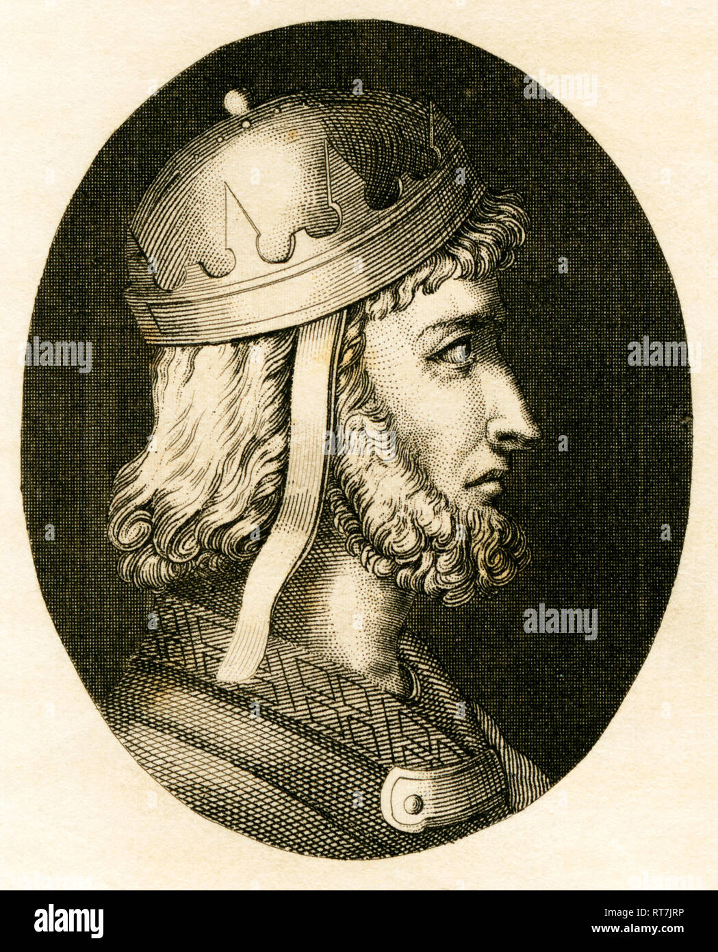 Justinian I the Great, Byzantine Emperor, copperplate engraving from Strahlheim, about 1840., Artist's Copyright has not to be cleared Stock Photo
