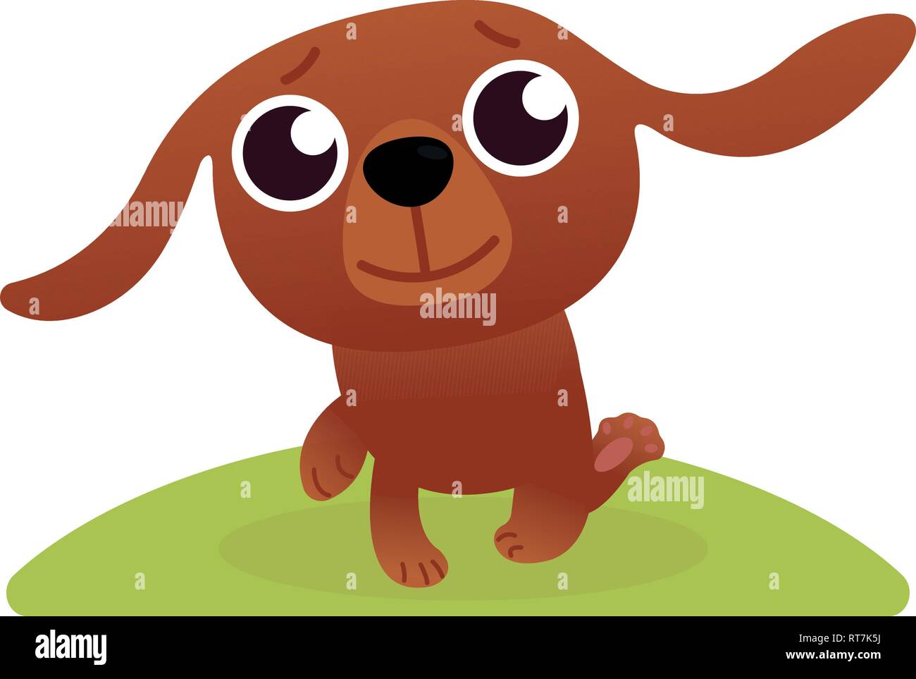 Happy cartoon puppy sitting, Portrait of cute little dog. Dog friend. Vector illustration. Isolated on white background. Funny little corgi walking by Stock Vector