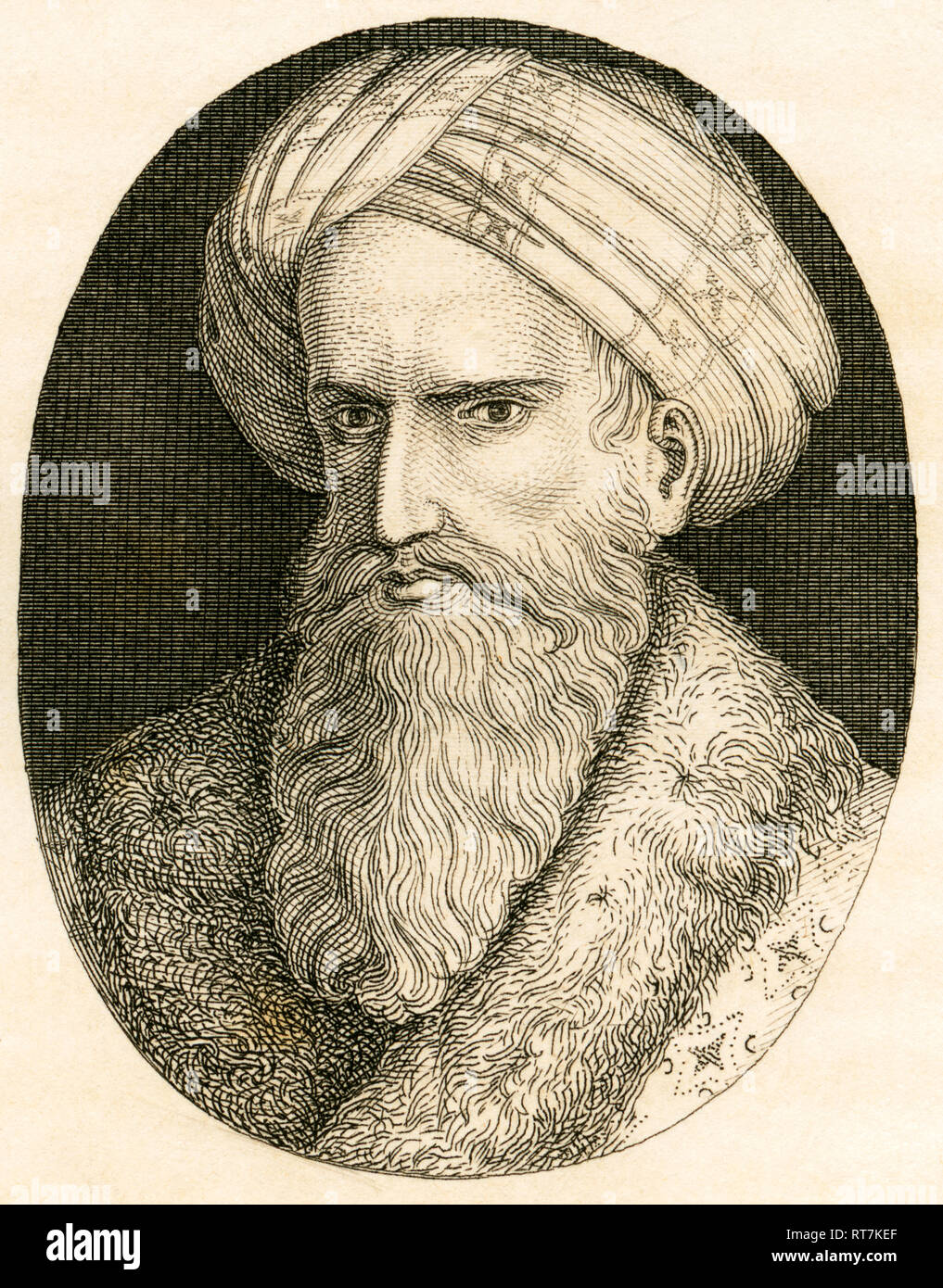 Harun al-Rashid, the fifth Abbasid Caliph, copperplate engraving from Strahlheim, 1840th., Artist's Copyright has not to be cleared Stock Photo