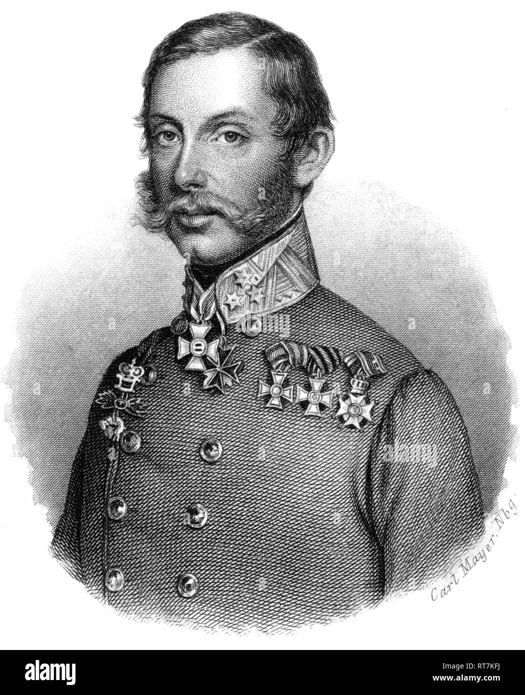 Archduke Albecht of Austria, lithography from: 'Gothaischer genealogischer Hof-Kalender nebst diplomatisch-statistischem Jahrbuche auf das Jahr 1853 ' (calender of the houses of nobility), Gotha, published by Justus Perthes., Additional-Rights-Clearance-Info-Not-Available Stock Photo