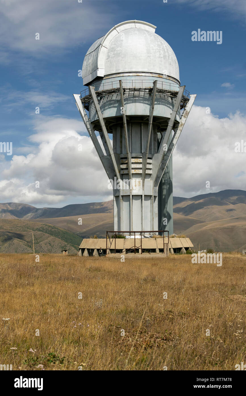 1.5 meter telescope building, Soviet-era Assy Turgen Observatory, Assy Plateau, Kazakhstan Stock Photo