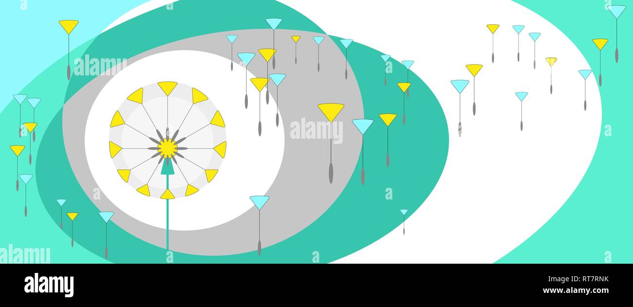 Abstract dandelion with flying seeds. Vector Stock Vector
