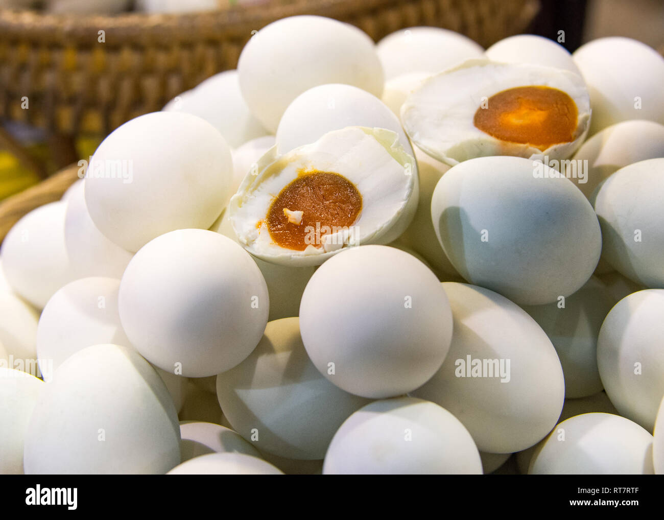 Salted duck eggs for sale in the fresh market, Yolk of salted eggs Stock Photo Alamy
