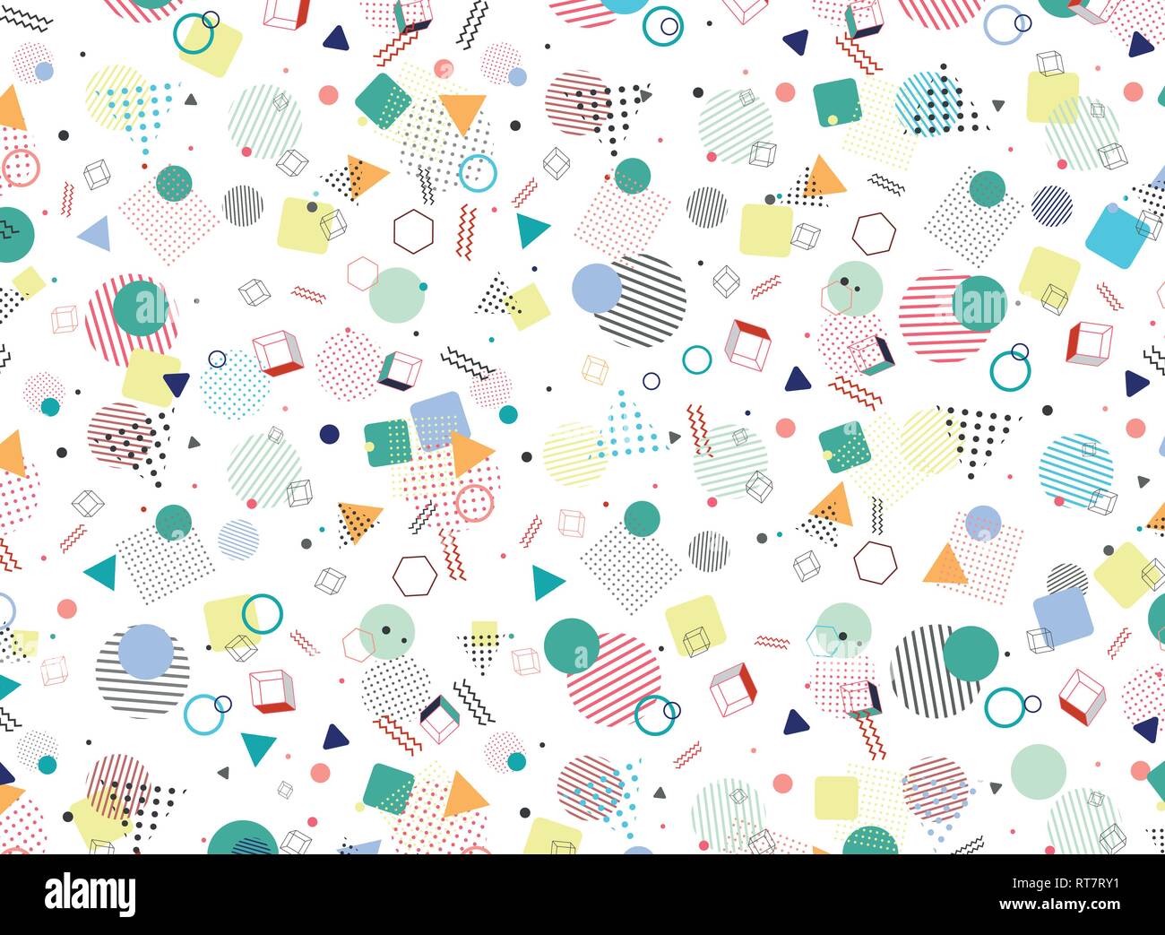 Modern Memphis geometric colorful pattern style shape background. Decorating in abstraction design artwork for ad, poster, wrapping, artwork. illustra Stock Vector