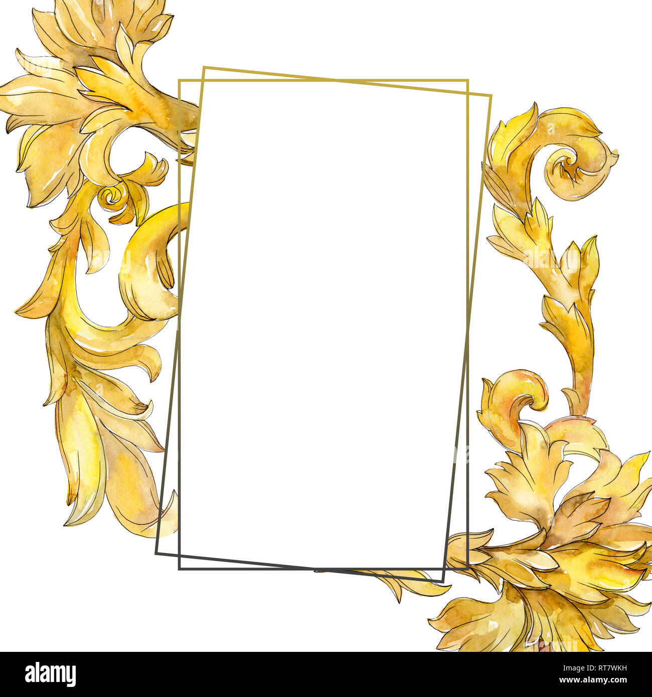 Gold Monogram Floral Ornament Watercolor Background Illustration