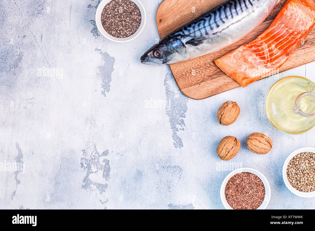 Sources of omega 3 mackerel, salmon, flax seeds, hemp seeds, chia