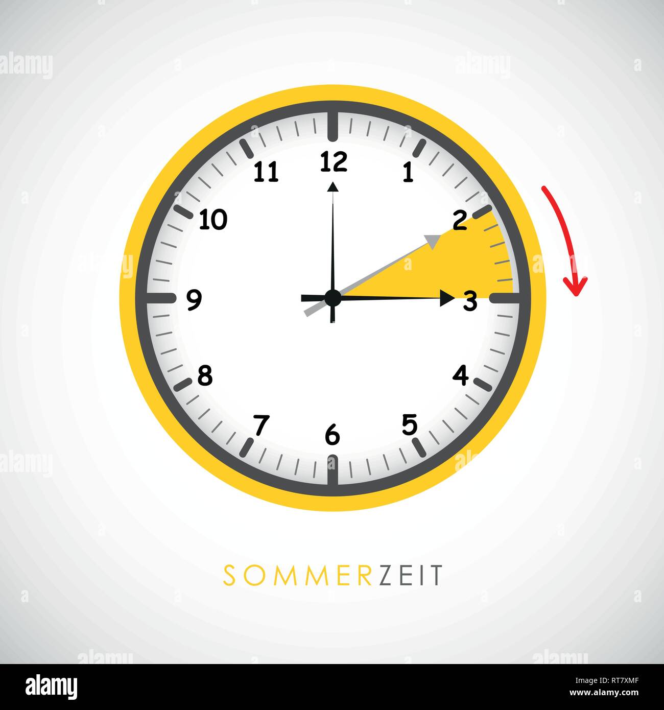 summer time clock daylight saving time with red arrow vector illustration EPS10 Stock Vector