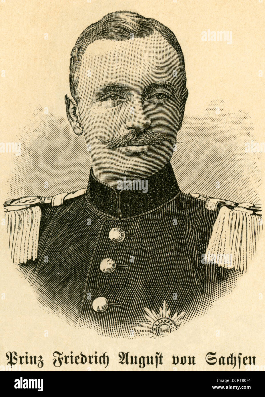 Prince Frederick Augustus of Saxony (later king Frederick Augustus III of Saxony), portrait from: 'Deutschlands Heerführer' (German military leader), portrayed by Sprößer, publishing house Ferdinand Hirt and son, Leipzig, 1895., Additional-Rights-Clearance-Info-Not-Available Stock Photo