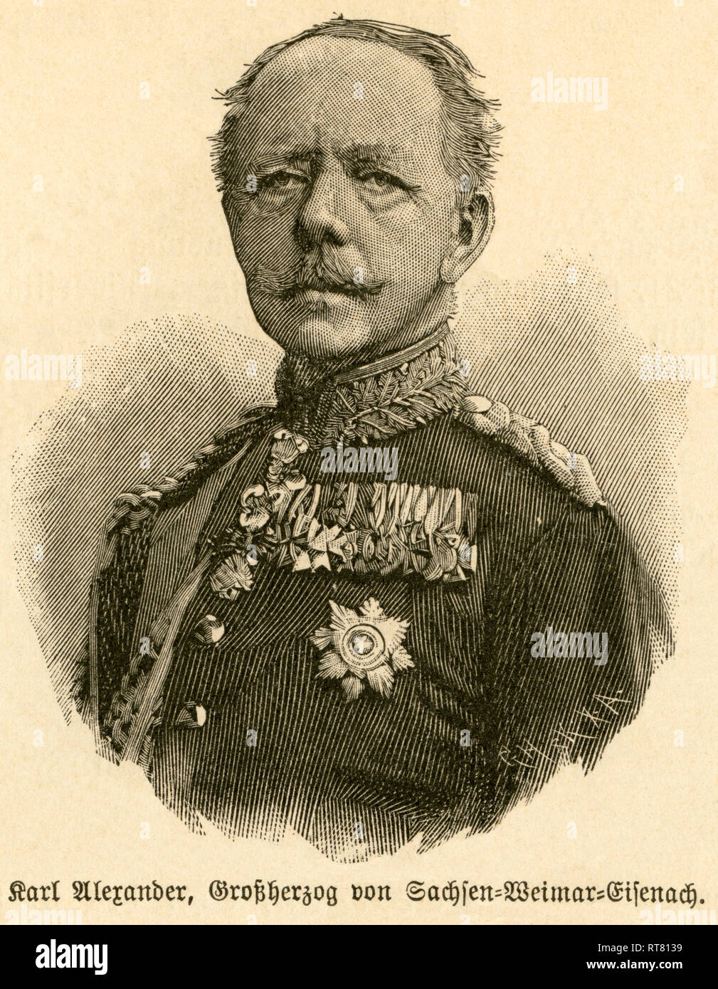 Charles Alexander, Grand Duke of Saxe-Weimar-Eisenach, portrait from: 'Deutschlands Heerführer' (German military leader), 1640-1894, portrayed by Sprößer, publishing house Ferdinand Hirt and son, Leipzig, 1895., Additional-Rights-Clearance-Info-Not-Available Stock Photo