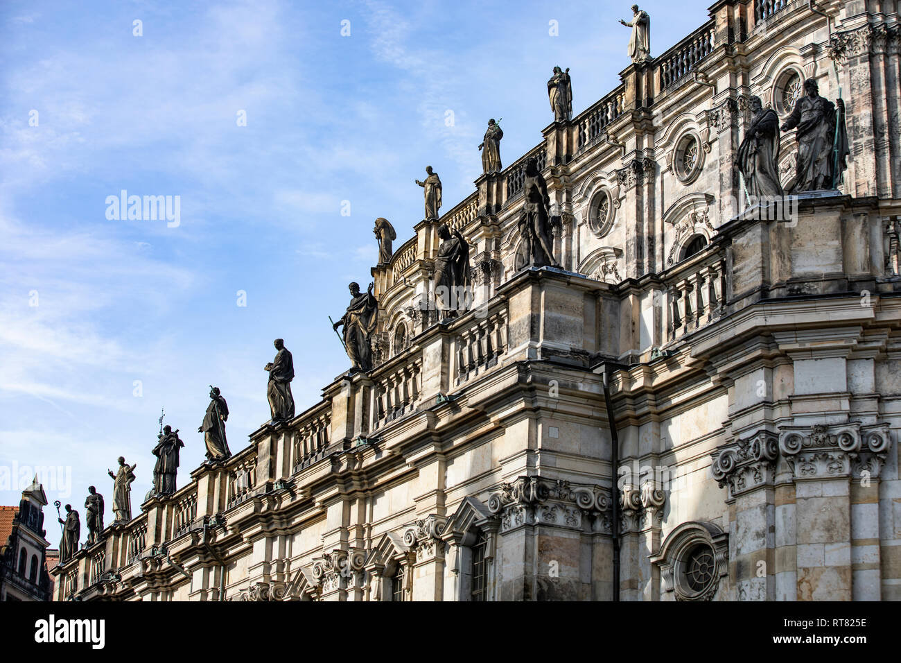 Germany, Dresden, part of facade of Catholic Church of the Royal Court of Saxony Stock Photo