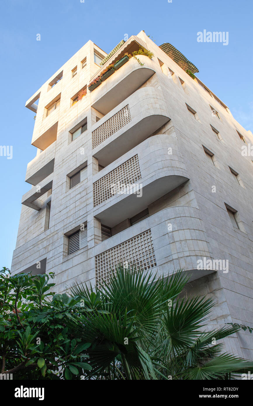 Israel, Tel Aviv, White City, Rothschild Boulevard, Bauhaus style, Acum Haus Stock Photo