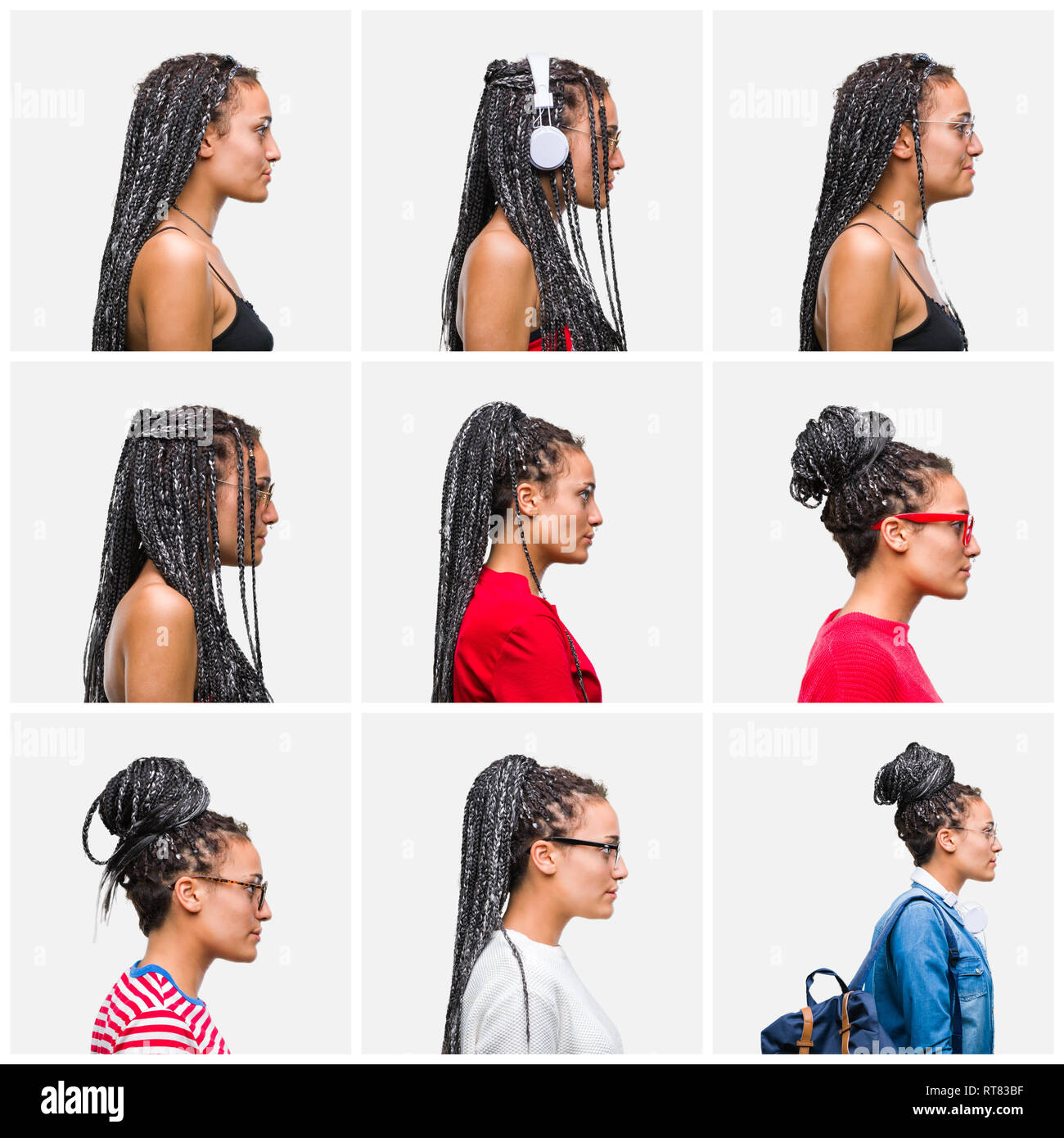 Collage Of Beautiful Braided Hair African American Woman Over