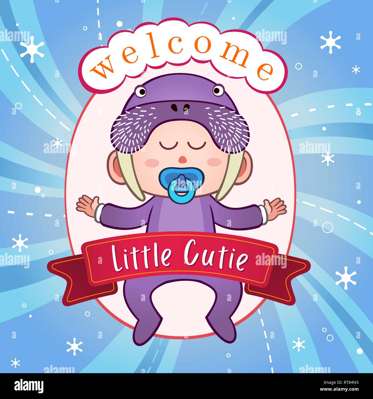 Newborn baby celebration. Cute postcard banner poster design template