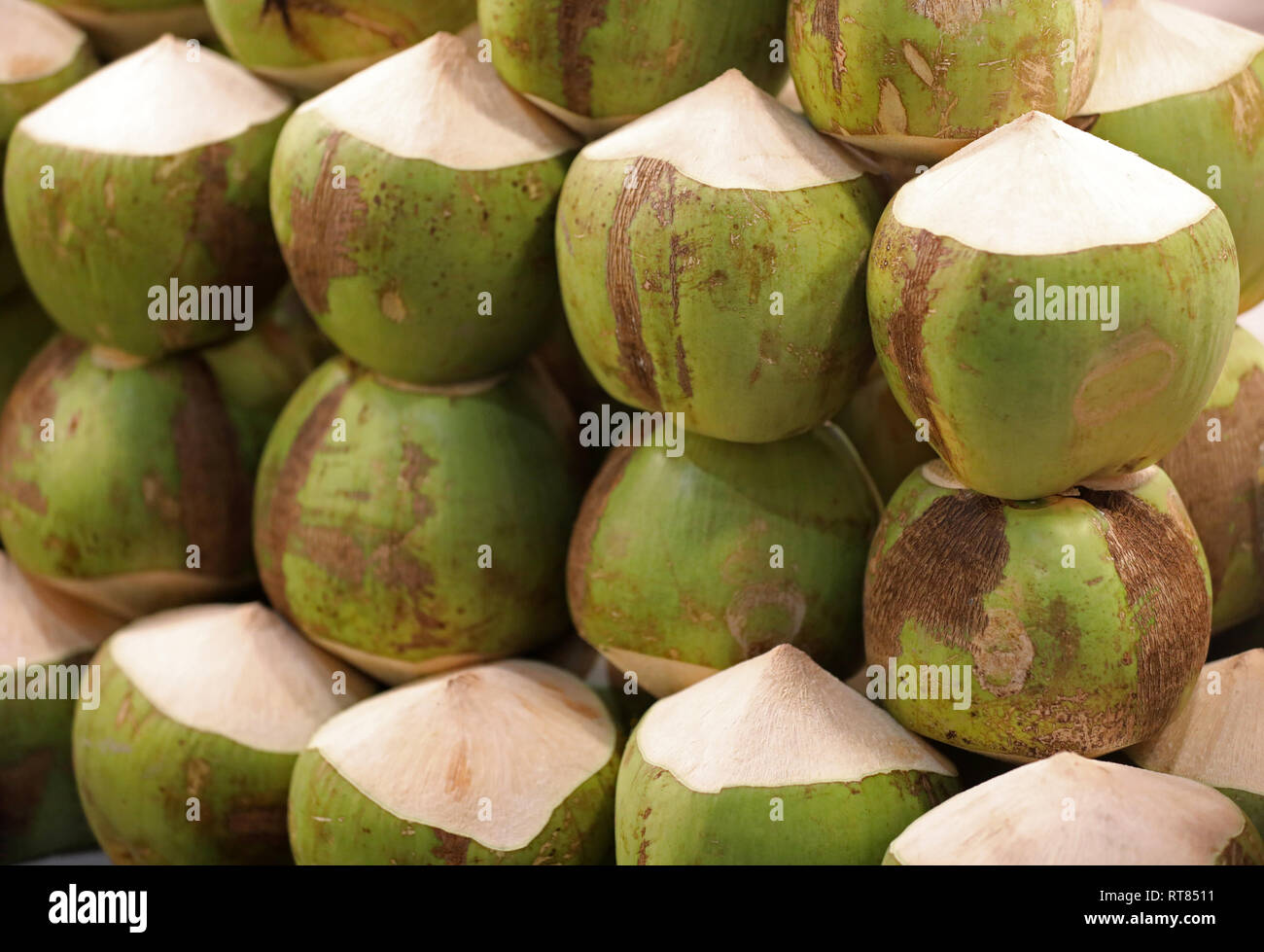 Coconut at a market stall Stock Photo Alamy