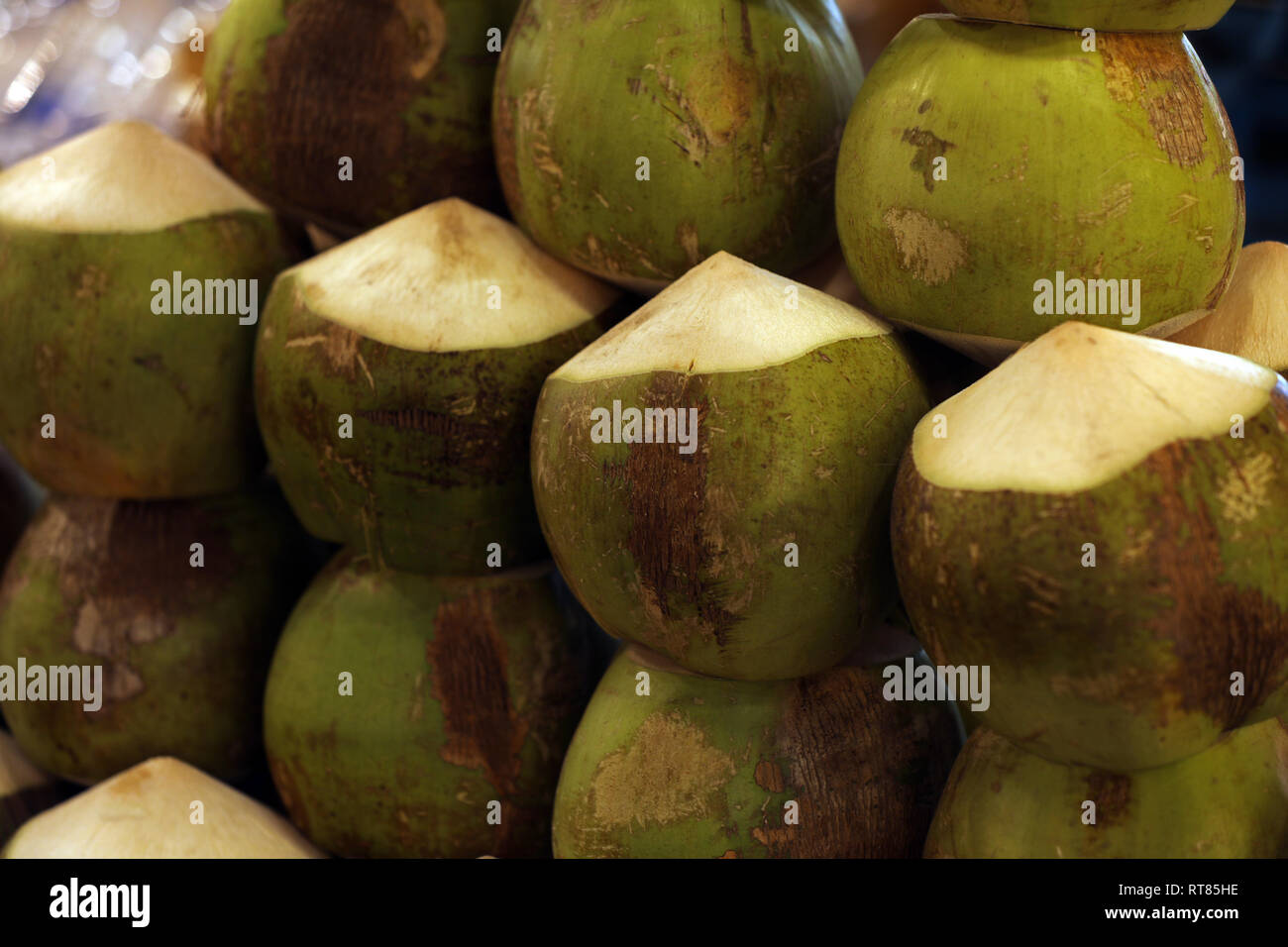 Coconut at a market stall Stock Photo Alamy
