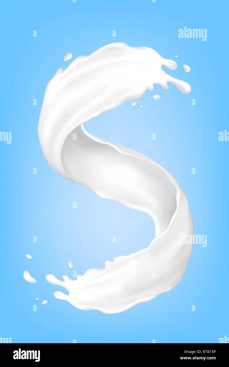 Big milk splash and pouring vector realistic illustration isolated on blue background vector illustration Stock Vector