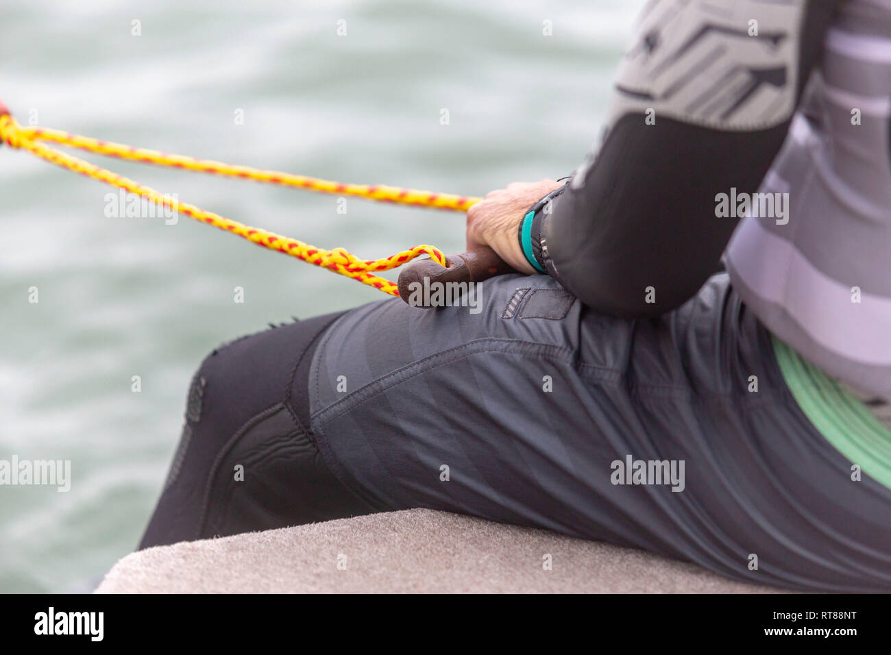 Waterski, man holding rope Stock Photo