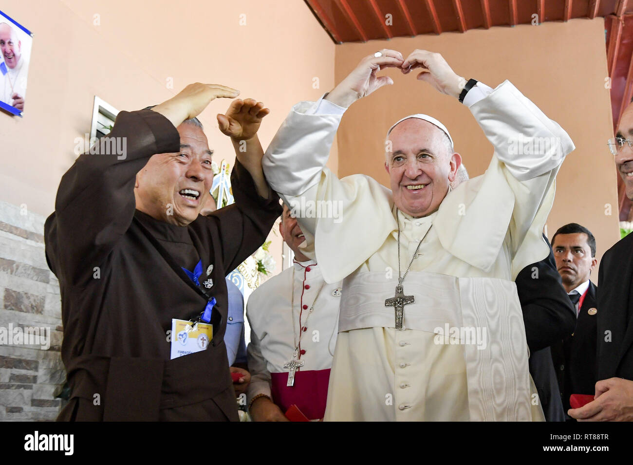 Pope Francis visits the House Hogar El Buen Samaritano Juan Diaz and recites the prayer of Angelus, in Panama.  EDITORIAL USE ONLY. NOT FOR SALE FOR MARKETING OR ADVERTISING CAMPAIGNS.  Featuring: Pope Francis Where: Panama City, Panama When: 27 Jan 2019 Credit: IPA/WENN.com  **Only available for publication in UK, USA, Germany, Austria, Switzerland** Stock Photo