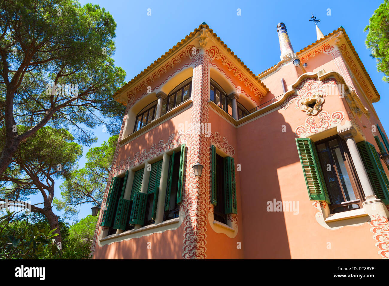 Barcelona, Spain - August 26, 2014: Gaudi House Museum facade at summer day Stock Photo