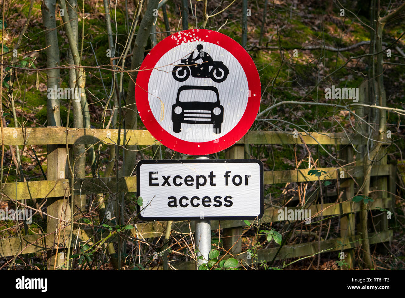 No motor vehicles except for access roadsign Stock Photo