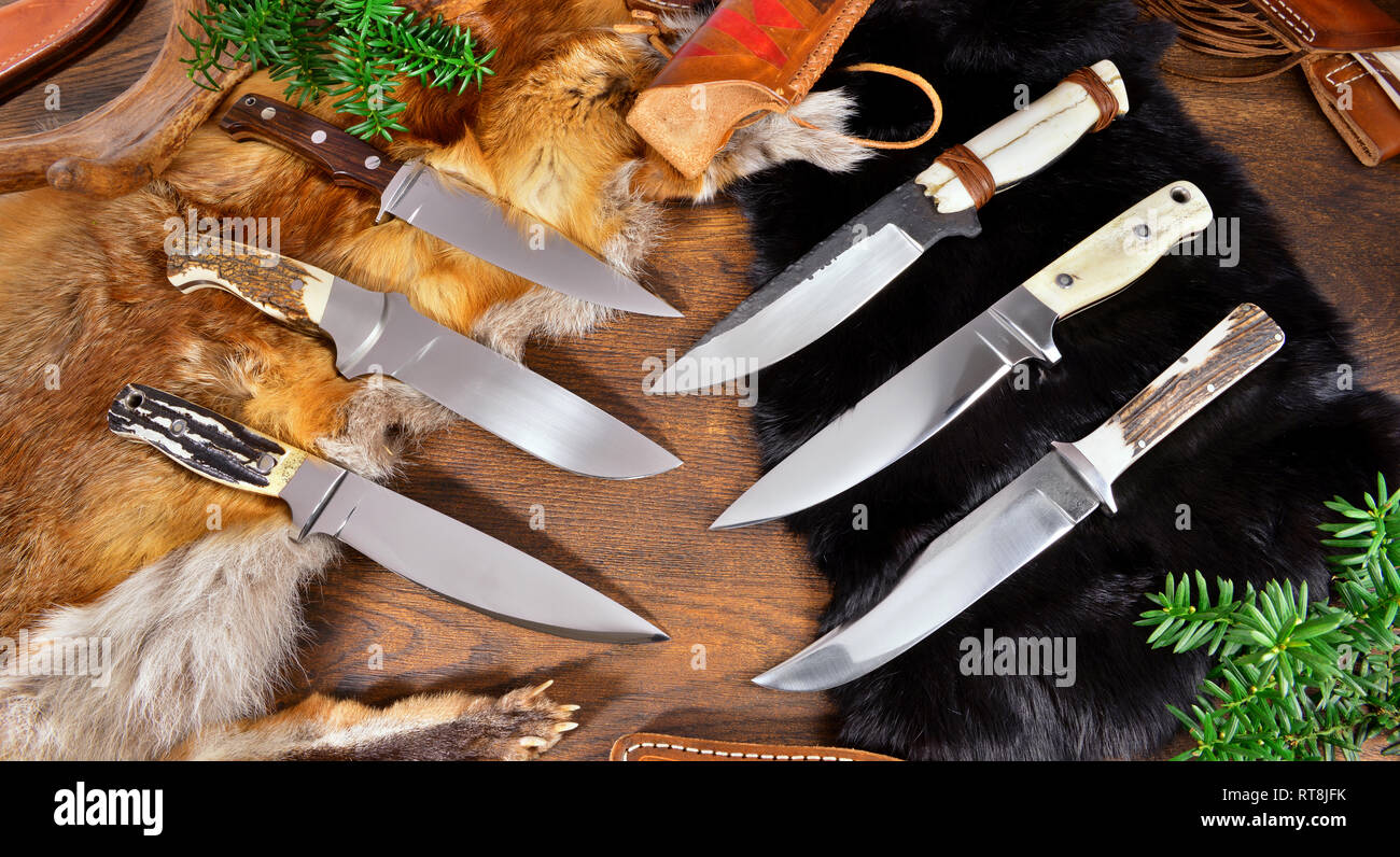 Unique Hunting Knives with hunting Trophy Stock Photo
