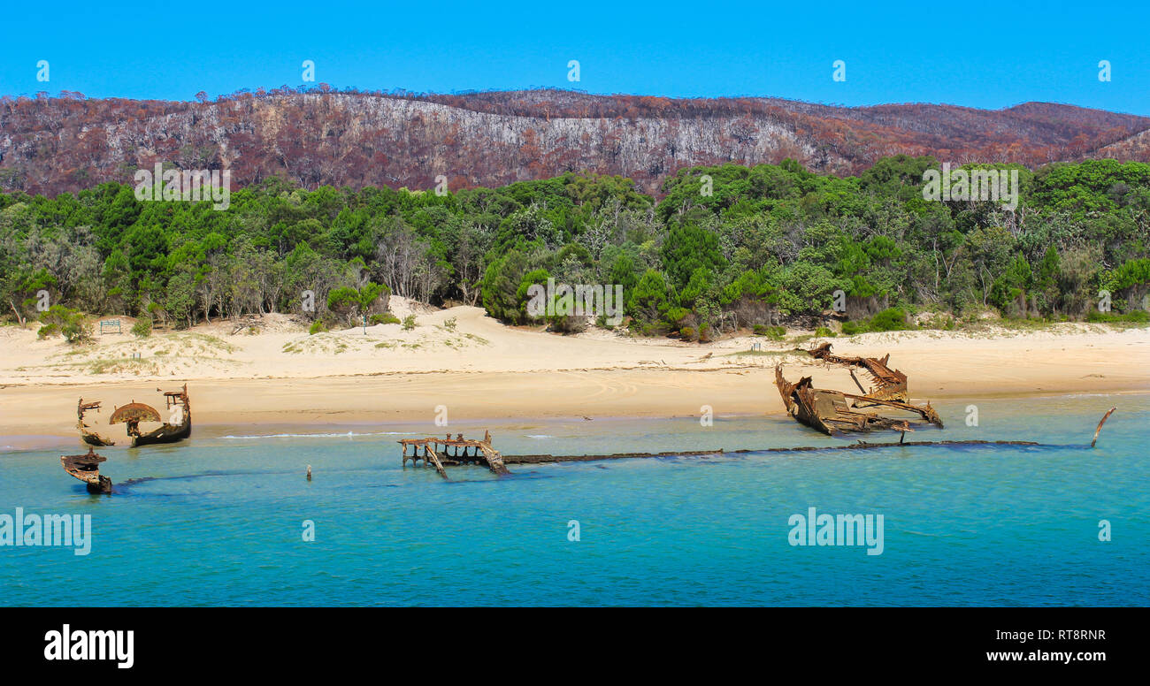 Shipwrecked boats near fraser island australia, adventure travel diving Stock Photo