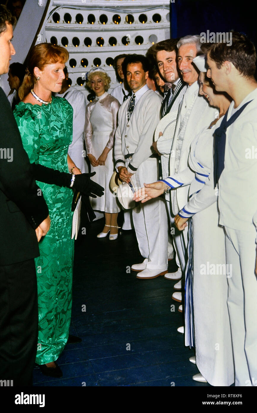 Sarah Ferguson, Duchess of York at the premier of  Anything Goes by Cole Porter. Prince Edward Theatre, London.1989 Stock Photo