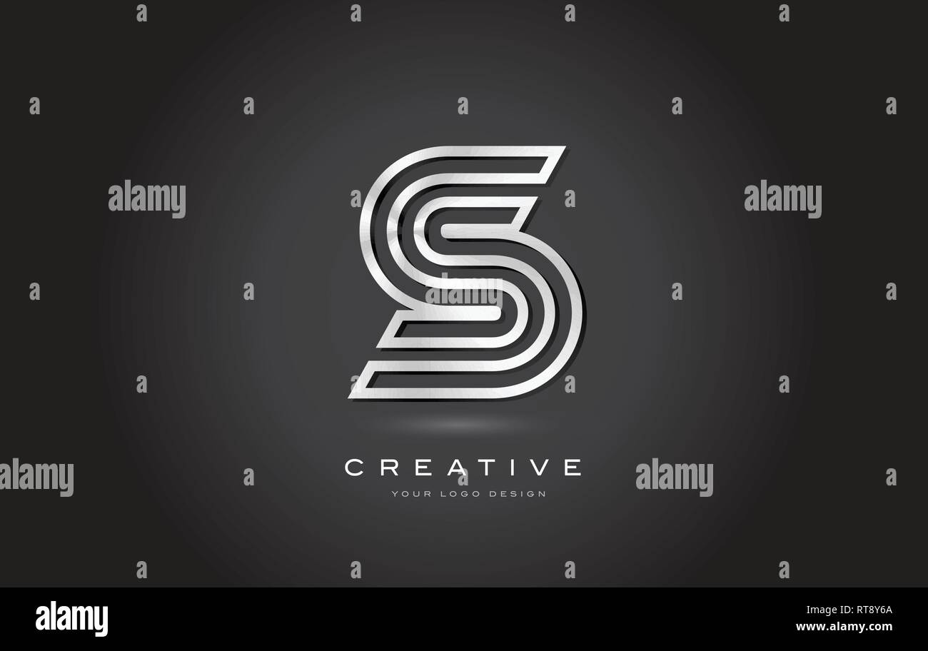 S Silver Steel Letter Monogram Logo Design Modern S Metal Icon