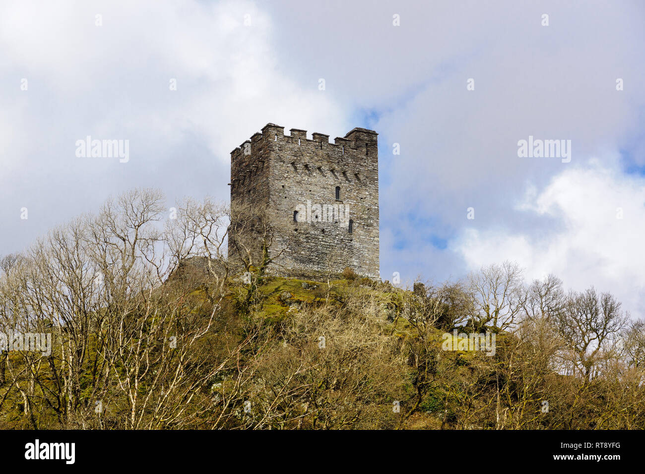 The ruins of Dolwyddelan Castle built in the 13th century by Llywelyn the Great Prince of Gwynedd and North Wales Stock Photo