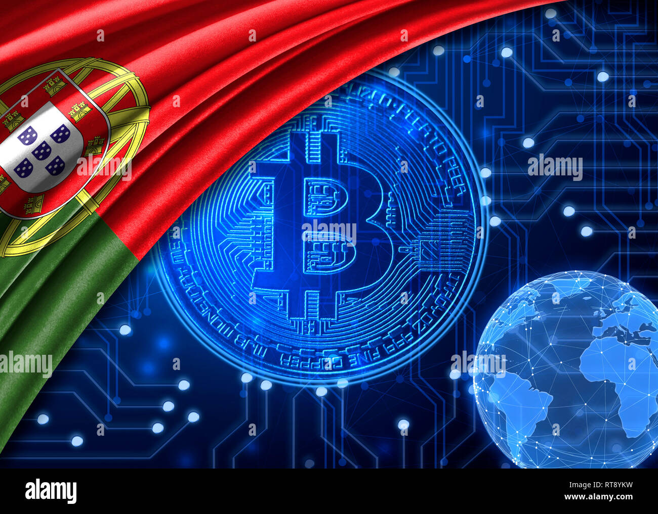 Flag of Portugal is shown against the background of crypto currency  bitcoin. Global world crypto currency-bitcoin. Shows the current exchange  rate, fl Stock Photo - Alamy