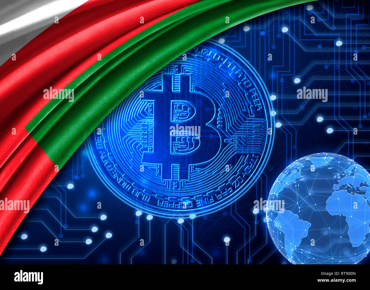 Flag of Oman is shown against the background of crypto currency bitcoin.  Global world crypto currency-bitcoin. Shows the current exchange rate,  fluctu Stock Photo - Alamy